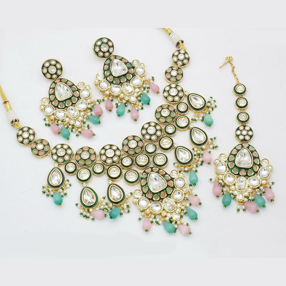 Sai Fashion Gold Plated Kundan Stone And Beads Necklace Set