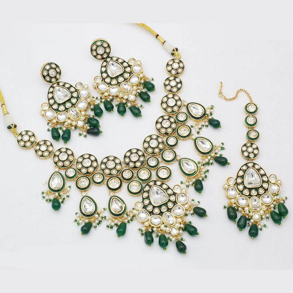 Sai Fashion Gold Plated Kundan Stone And Beads Necklace Set