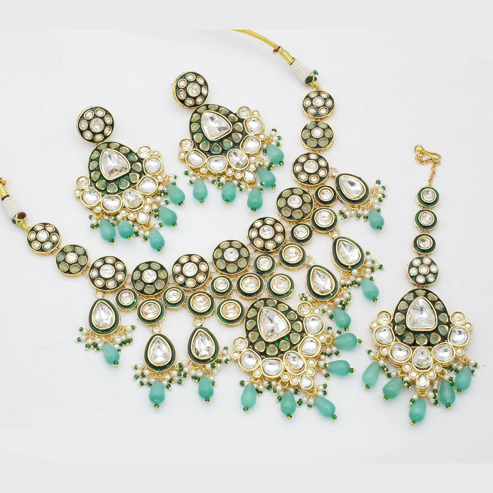 Sai Fashion Gold Plated Kundan Stone And Beads Necklace Set