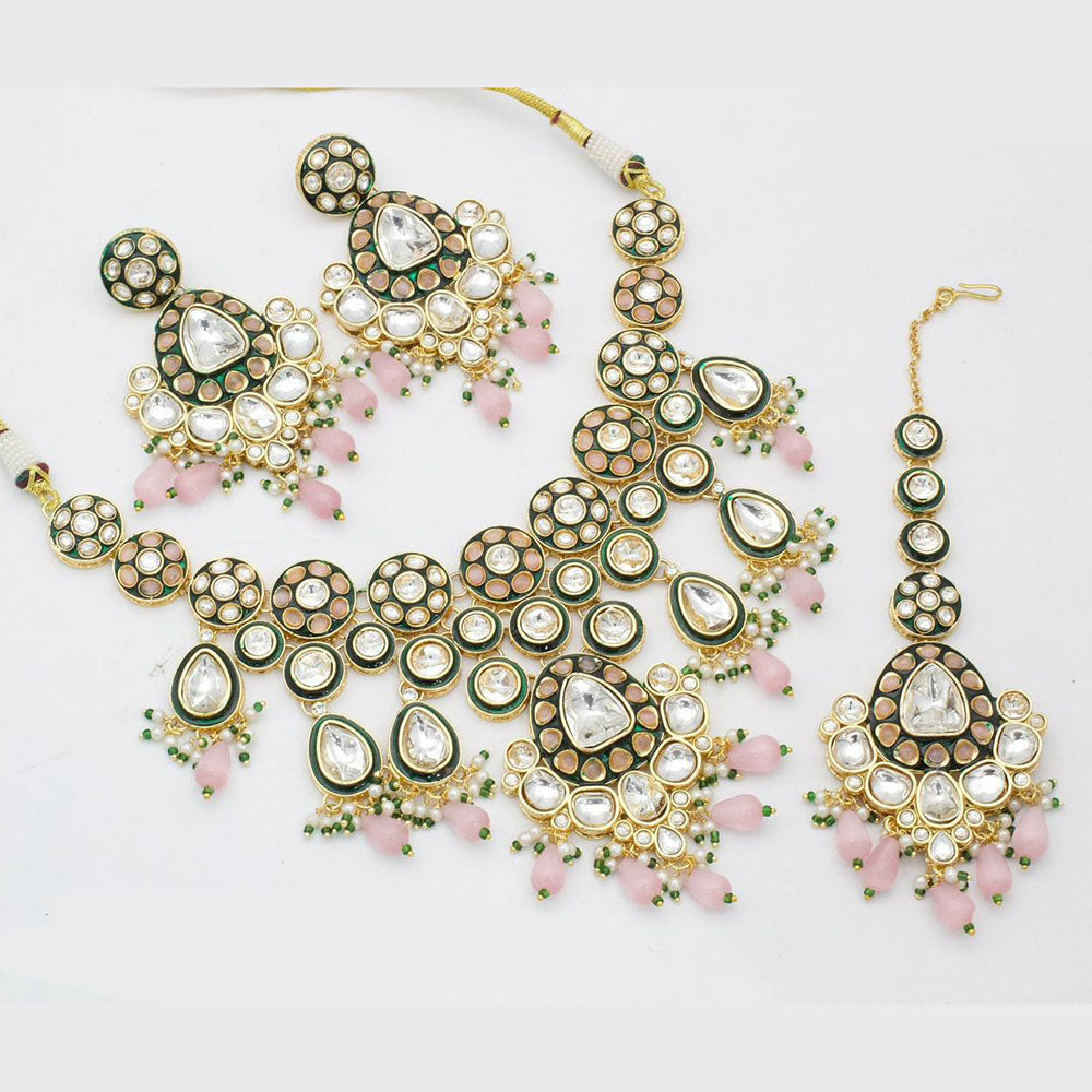 Sai Fashion Gold Plated Kundan Stone And Beads Necklace Set