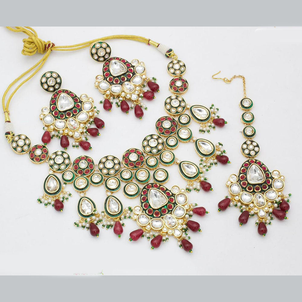 Sai Fashion Gold Plated Kundan Stone And Beads Necklace Set