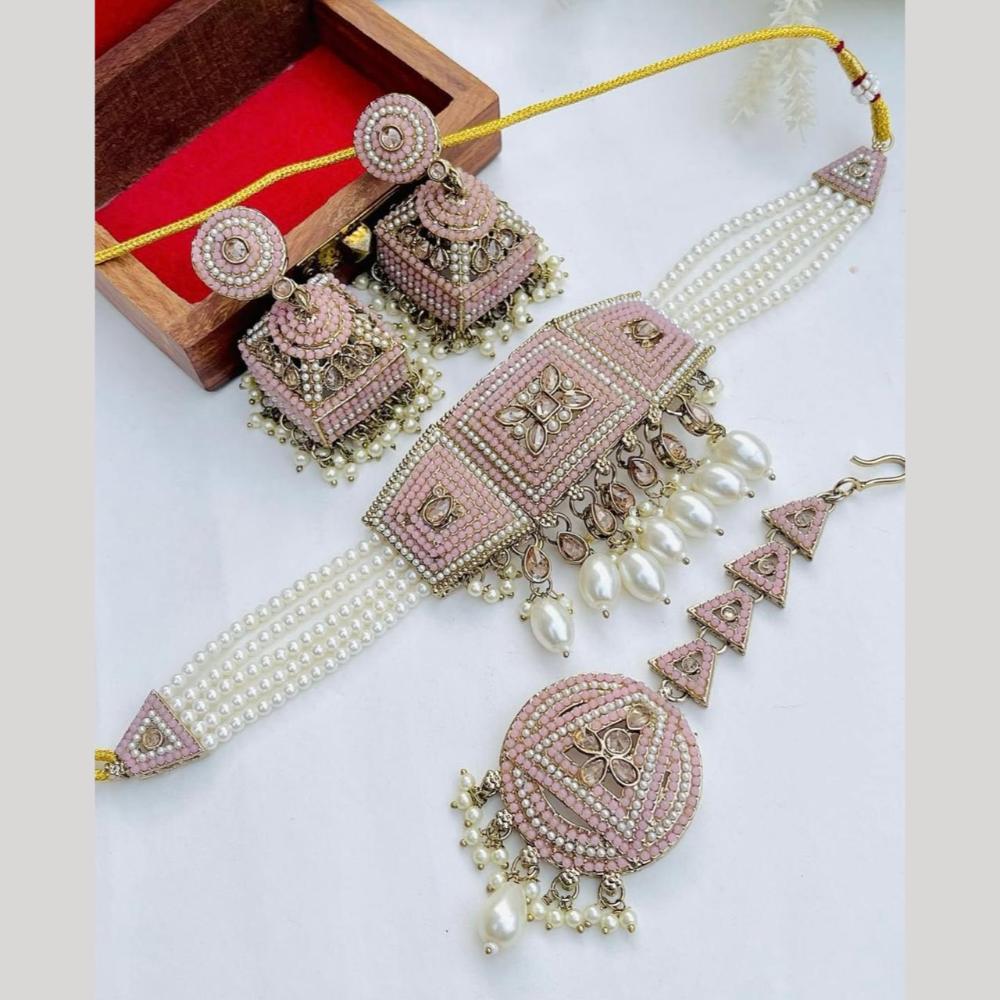 Sai Fashion  Gold Plated Crystal And Pearl Choker Necklace Set