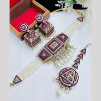 Sai Fashion  Gold Plated Crystal And Pearl Choker Necklace Set