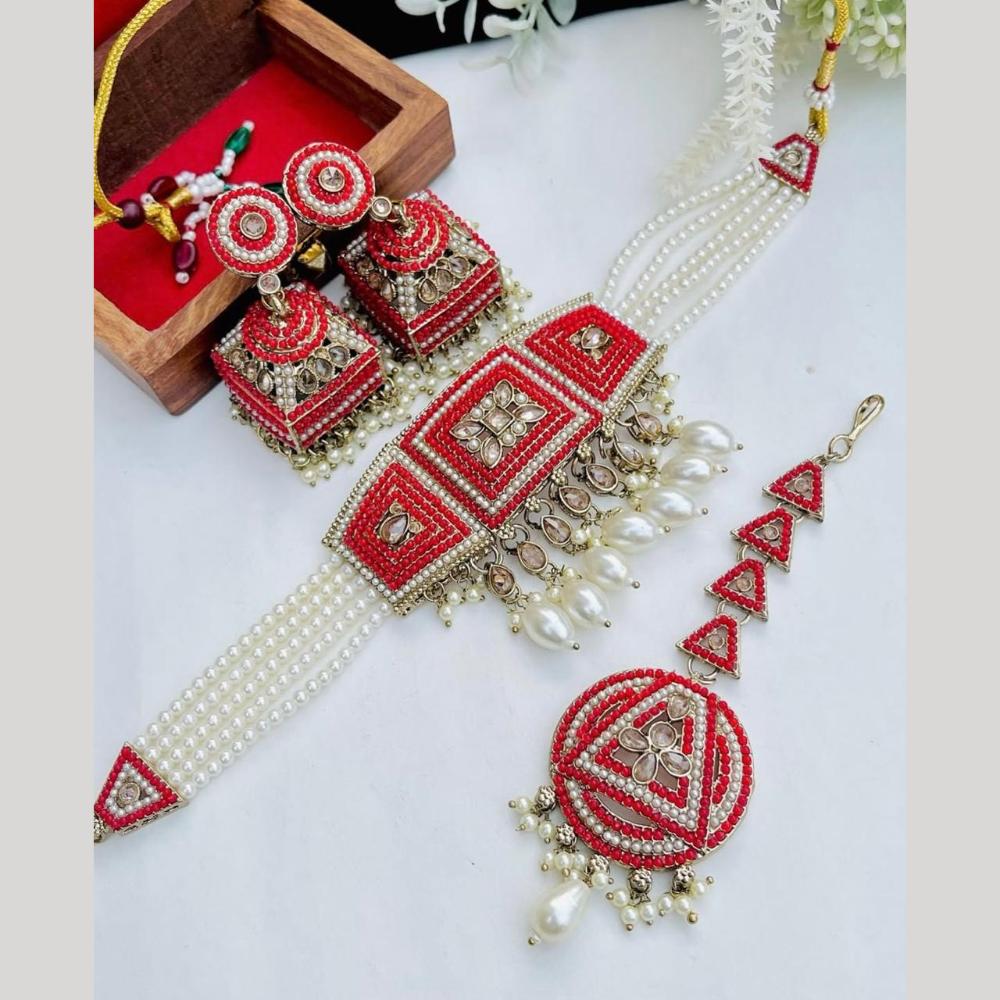 Sai Fashion  Gold Plated Crystal And Pearl Choker Necklace Set