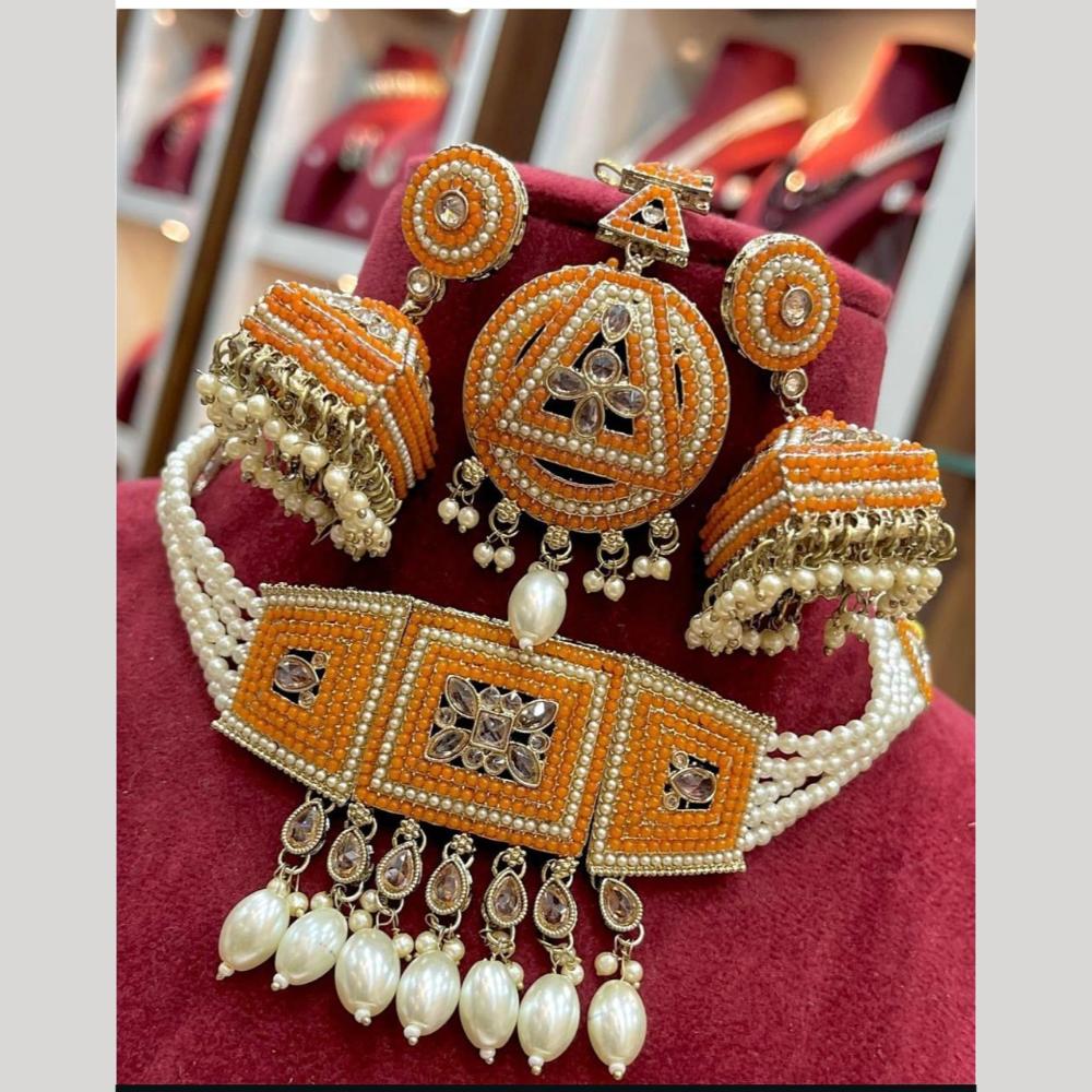 Sai Fashion  Gold Plated Crystal And Pearl Choker Necklace Set