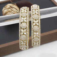 Sai Fashion Gold Plated Crystal Stone And Pearl Bangles Set