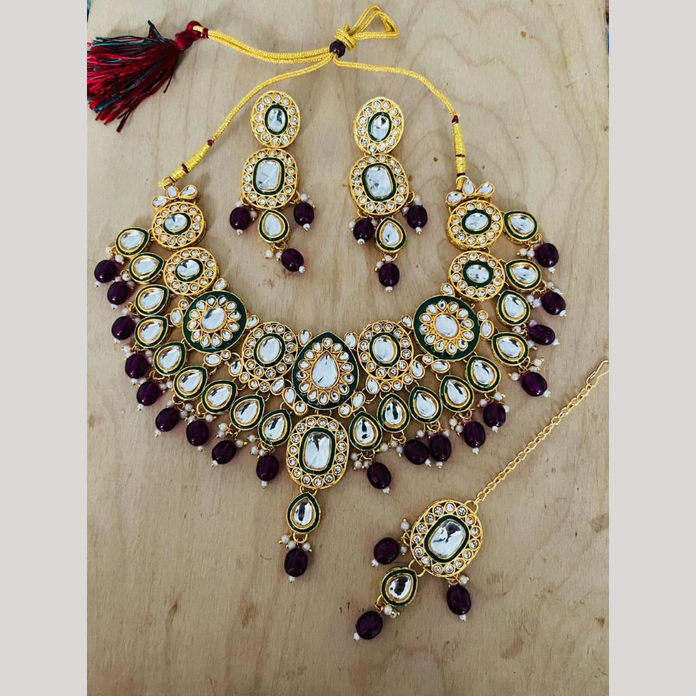 Sai Fashion Gold Plated Kundan Stone Beads And Pearl Necklace Set