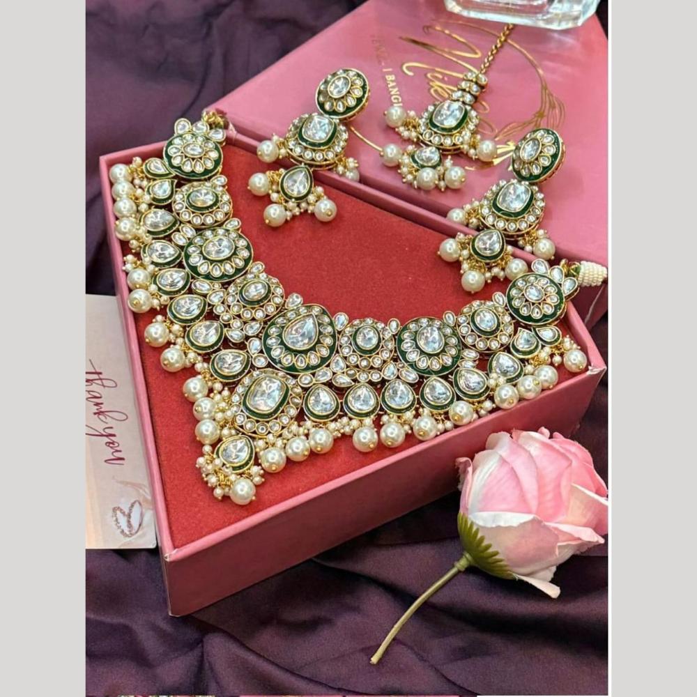 Sai Fashion Gold Plated Kundan Stone Beads And Pearl Necklace Set