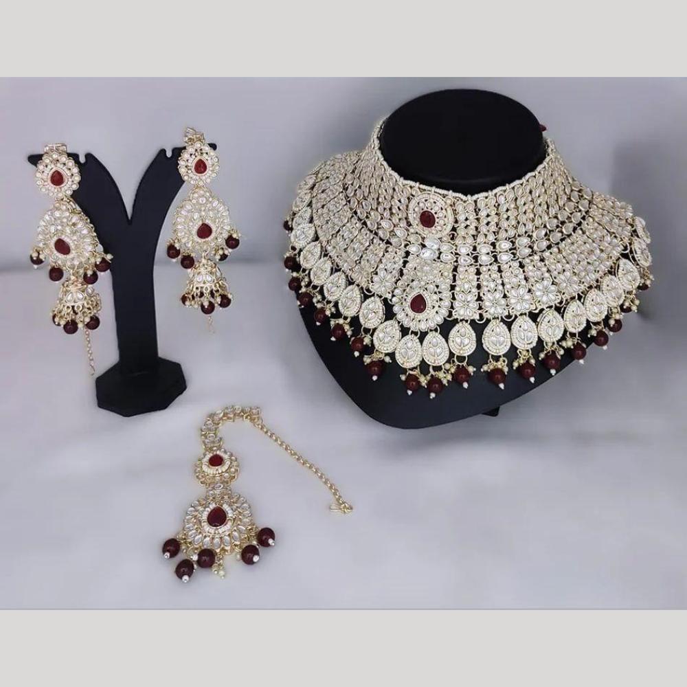 Sai Fashion Gold Plated Kundan Stone Beads And Pearl Choker Necklace Set