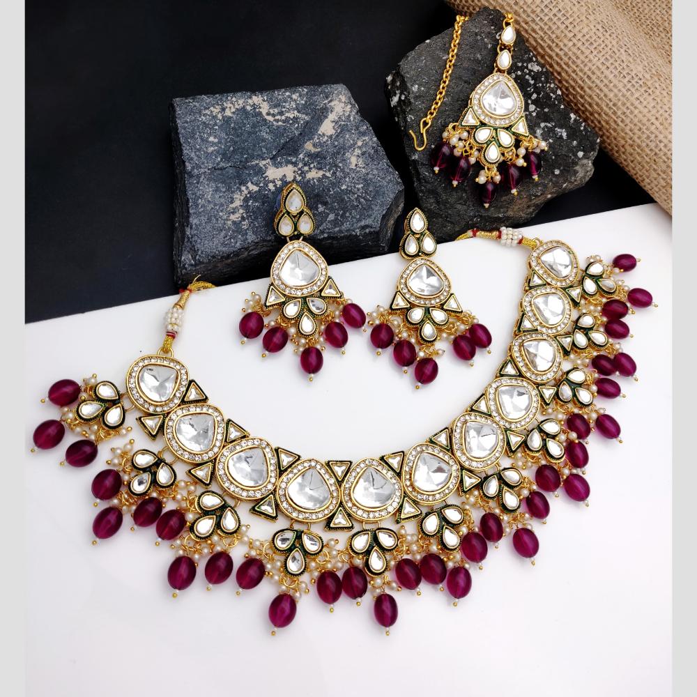 Sai Fashion Gold Plated Kundan And Beads Meenakari Necklace Set
