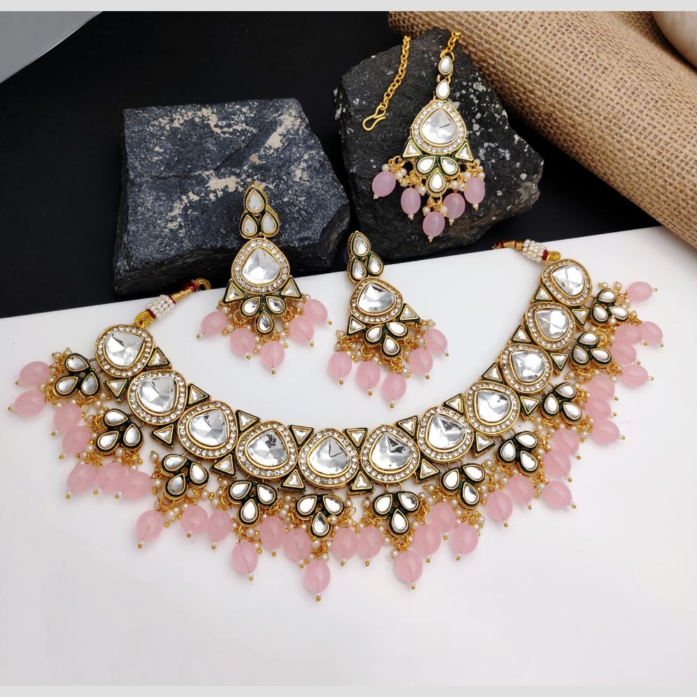 Sai Fashion Gold Plated Kundan And Beads Meenakari Necklace Set