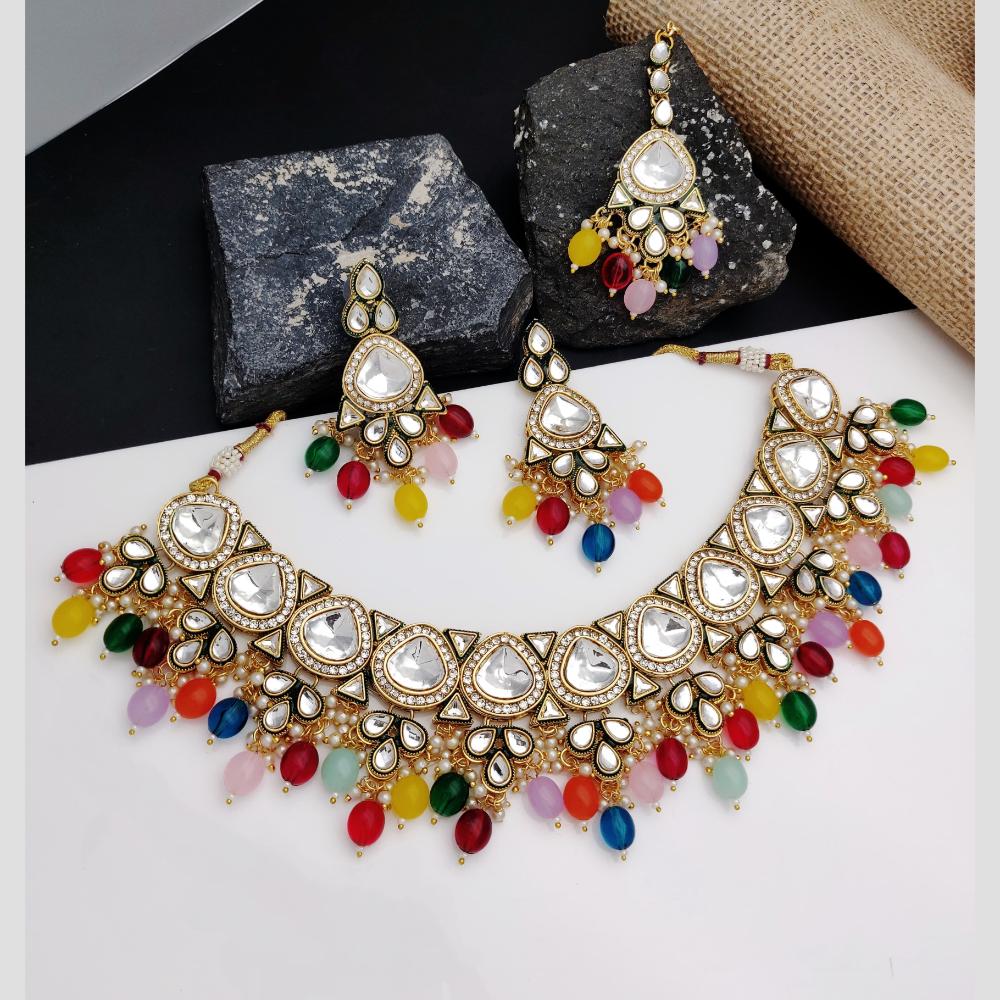 Sai Fashion Gold Plated Kundan And Beads Meenakari Necklace Set