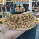 Sai Fashion Gold Plated Pota Stone And Beads Temple Choker Necklace Set