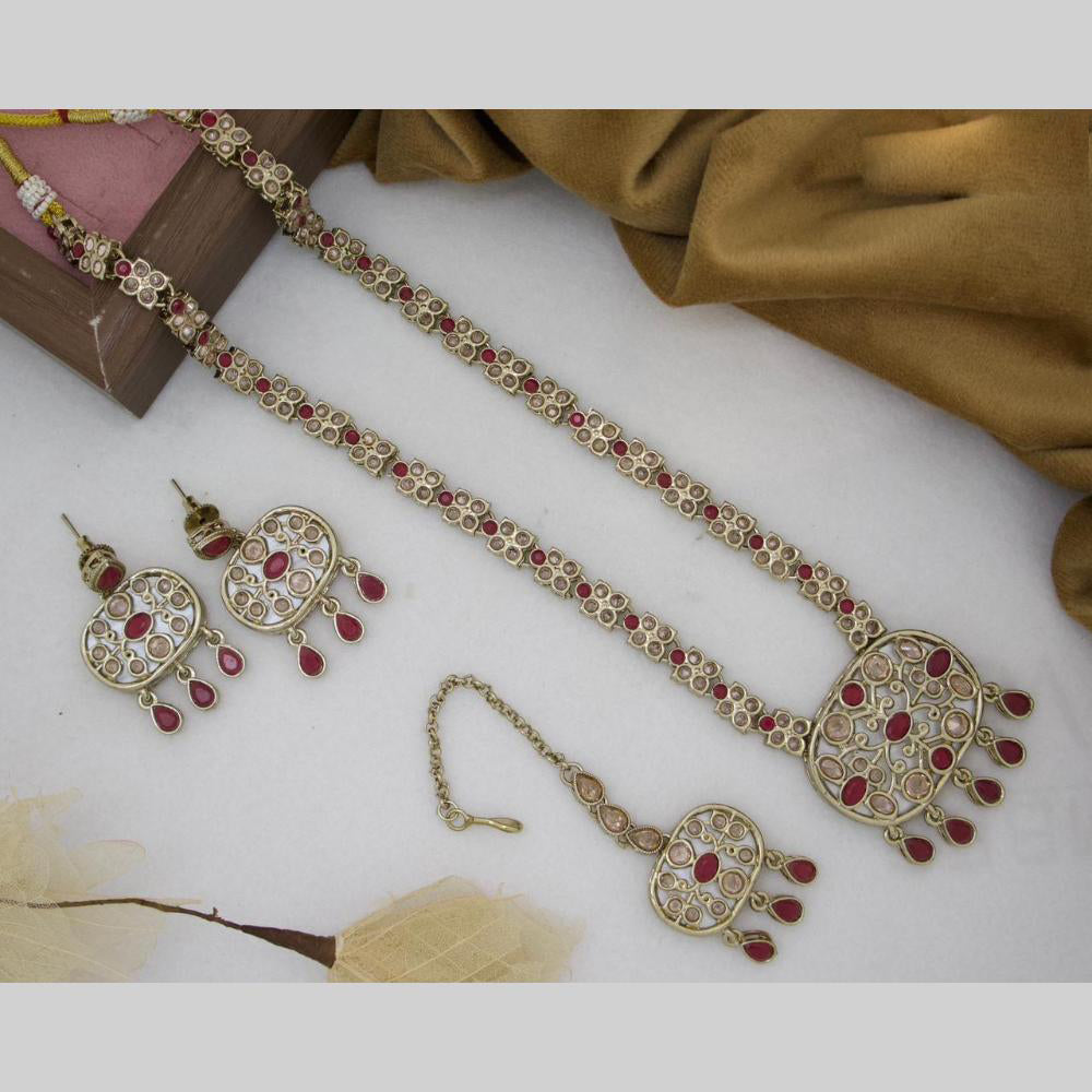 Sai Fashion Gold Plated Crystal And Pota Stone Long Necklace Set