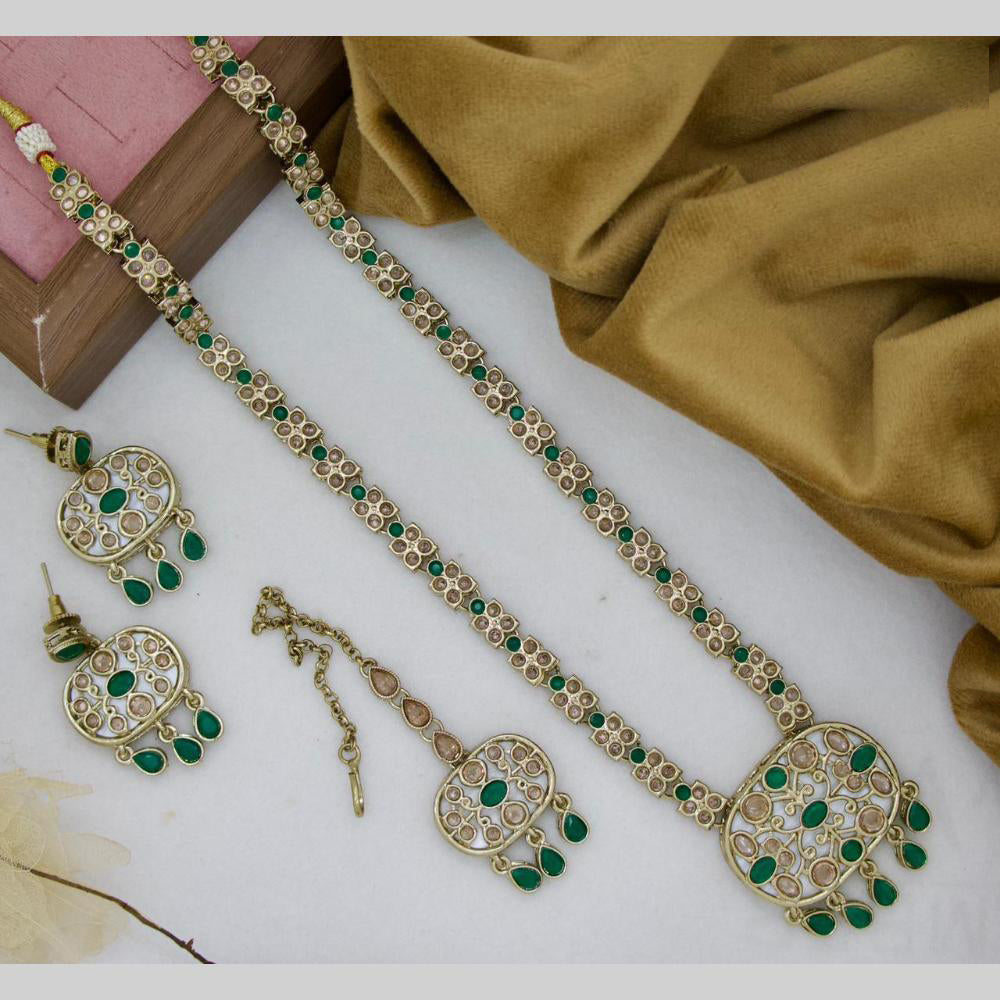 Sai Fashion Gold Plated Crystal And Pota Stone Long Necklace Set