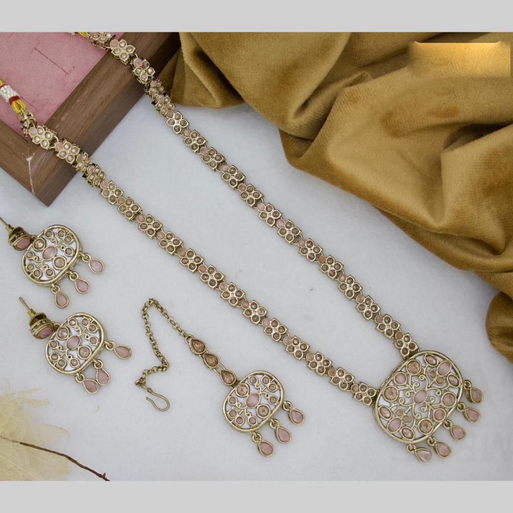 Sai Fashion Gold Plated Crystal And Pota Stone Long Necklace Set