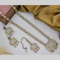 Sai Fashion Gold Plated Crystal And Pota Stone Long Necklace Set
