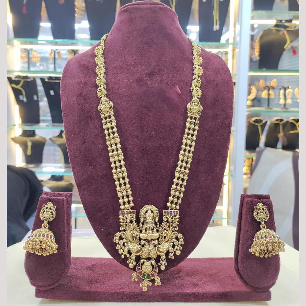 Sai Fashion Pota Stone Temple Long  Necklace Set