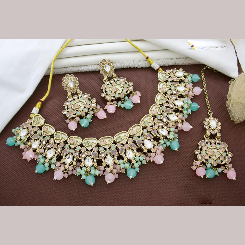 Sai Fashion  Gold Plated Crystal Stone And Beads Necklace Set