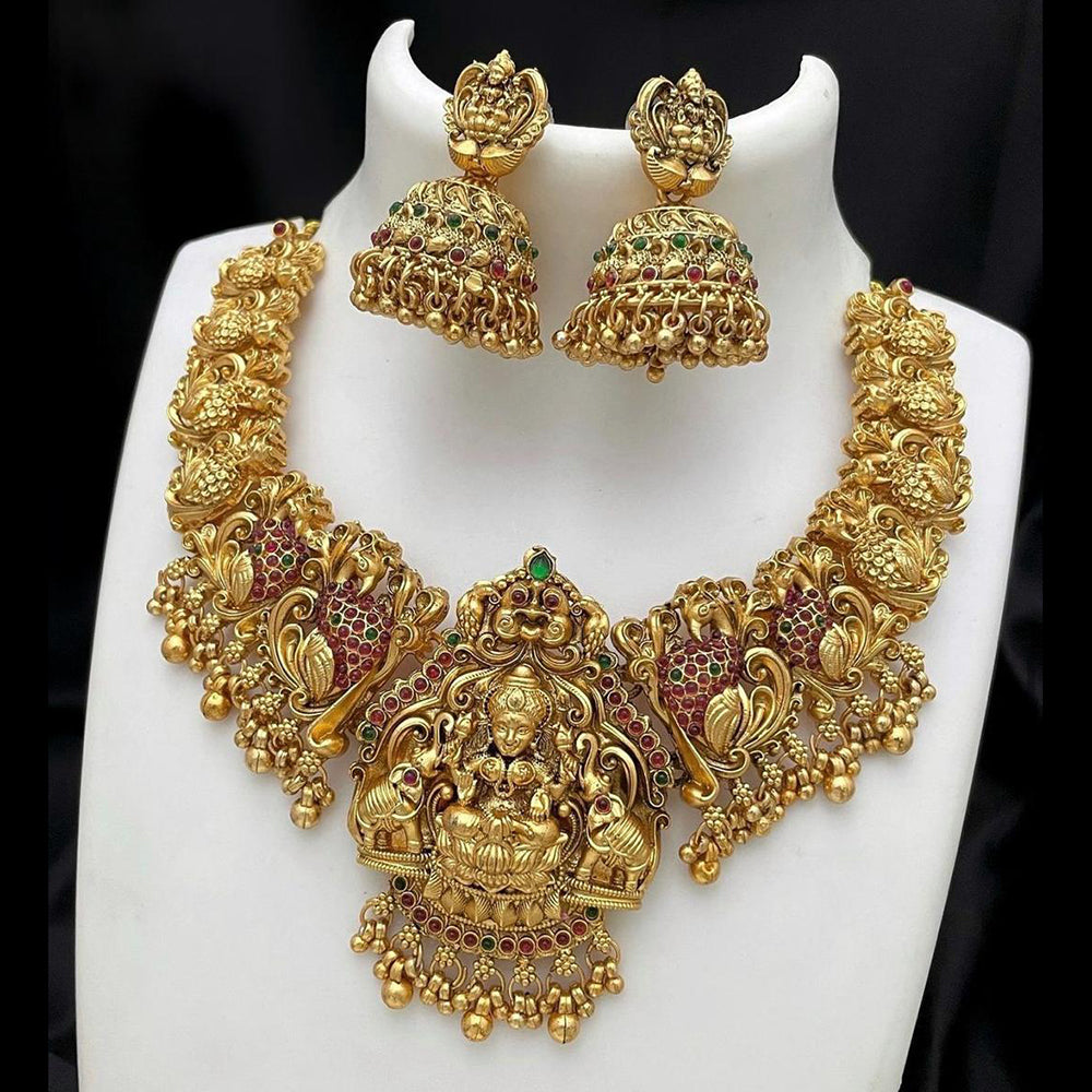 Sai Fashion Pota Stone Traditional Green & Pink Festival Jewelry Temple Necklace Set