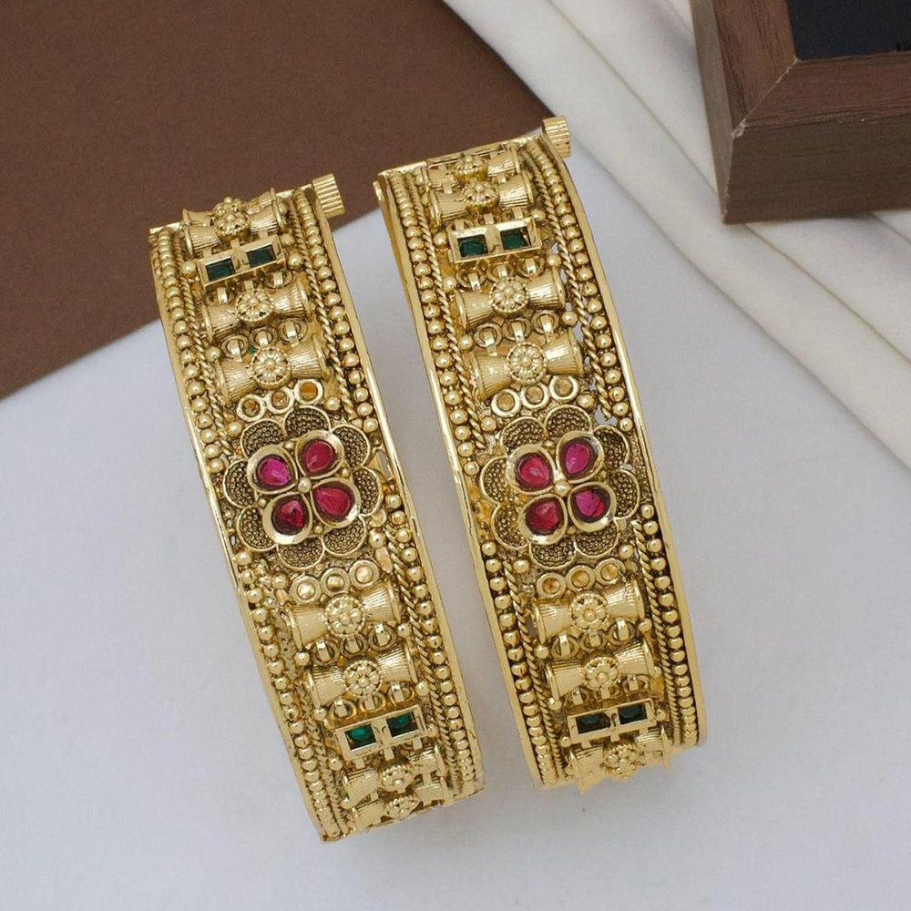 Sai Fashion Antique Elephant Design Pota Stones Openable Bangles Set