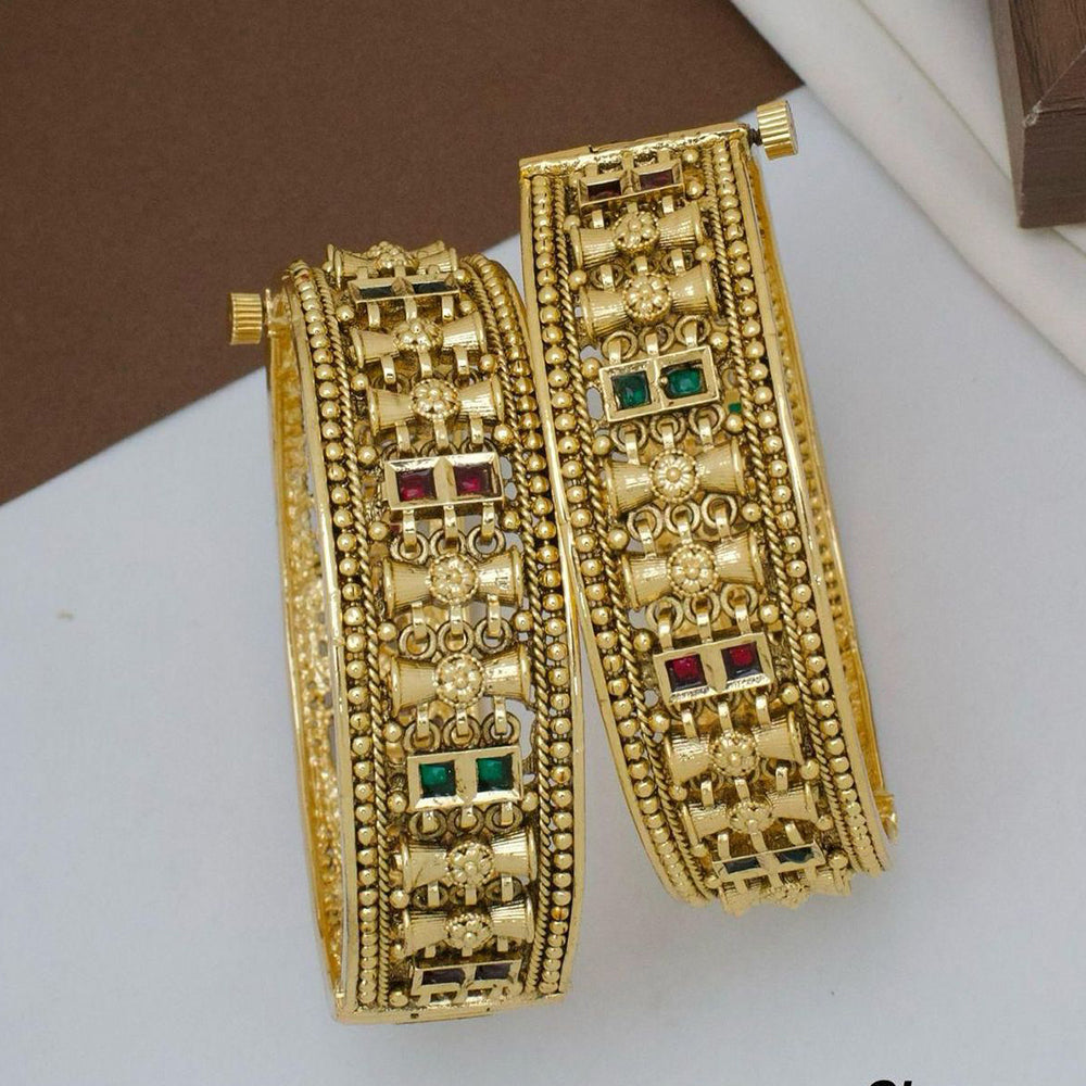 Sai Fashion Antique Elephant Design Pota Stones Openable Bangles Set