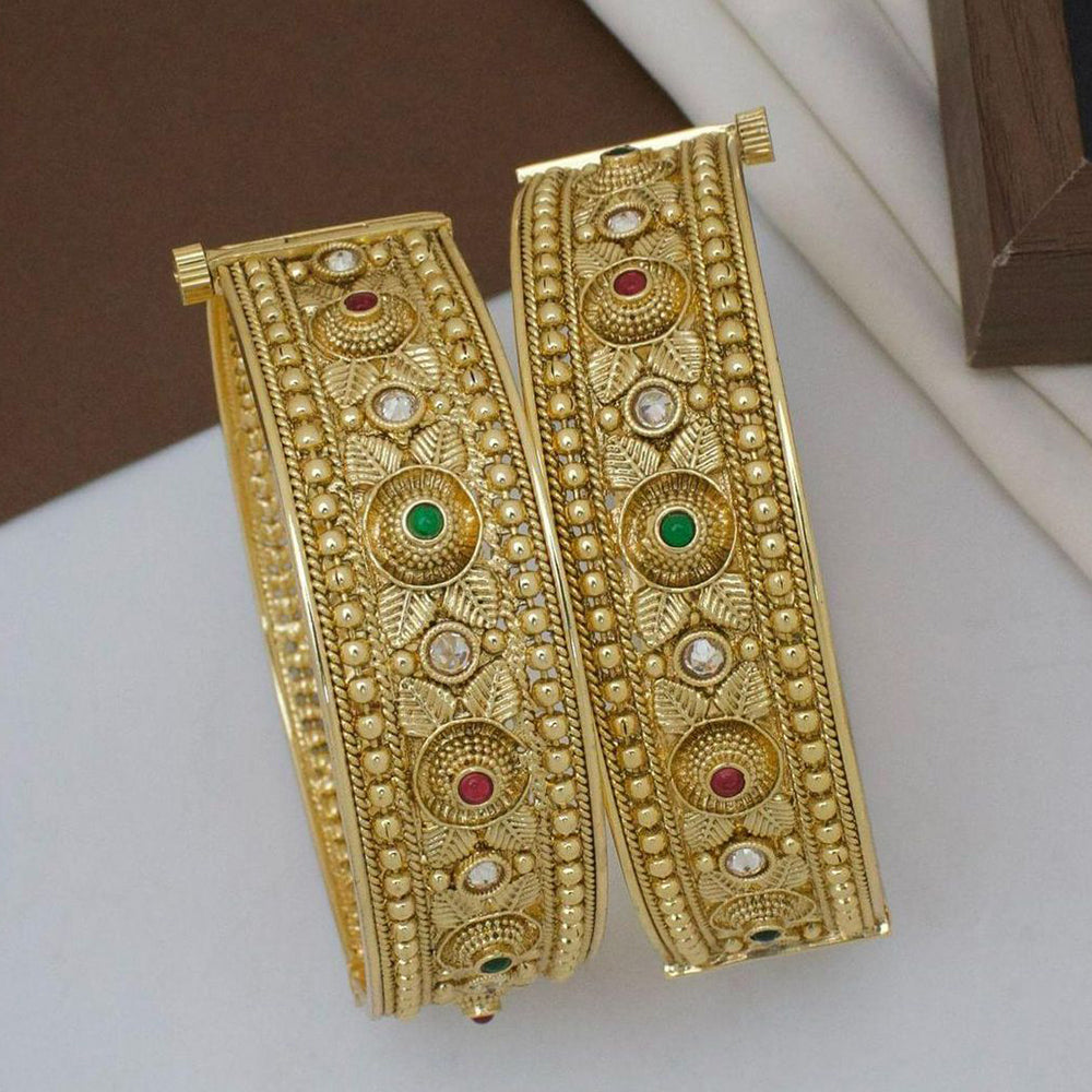 Sai Fashion Antique Elephant Design Pota Stones Openable Bangles Set