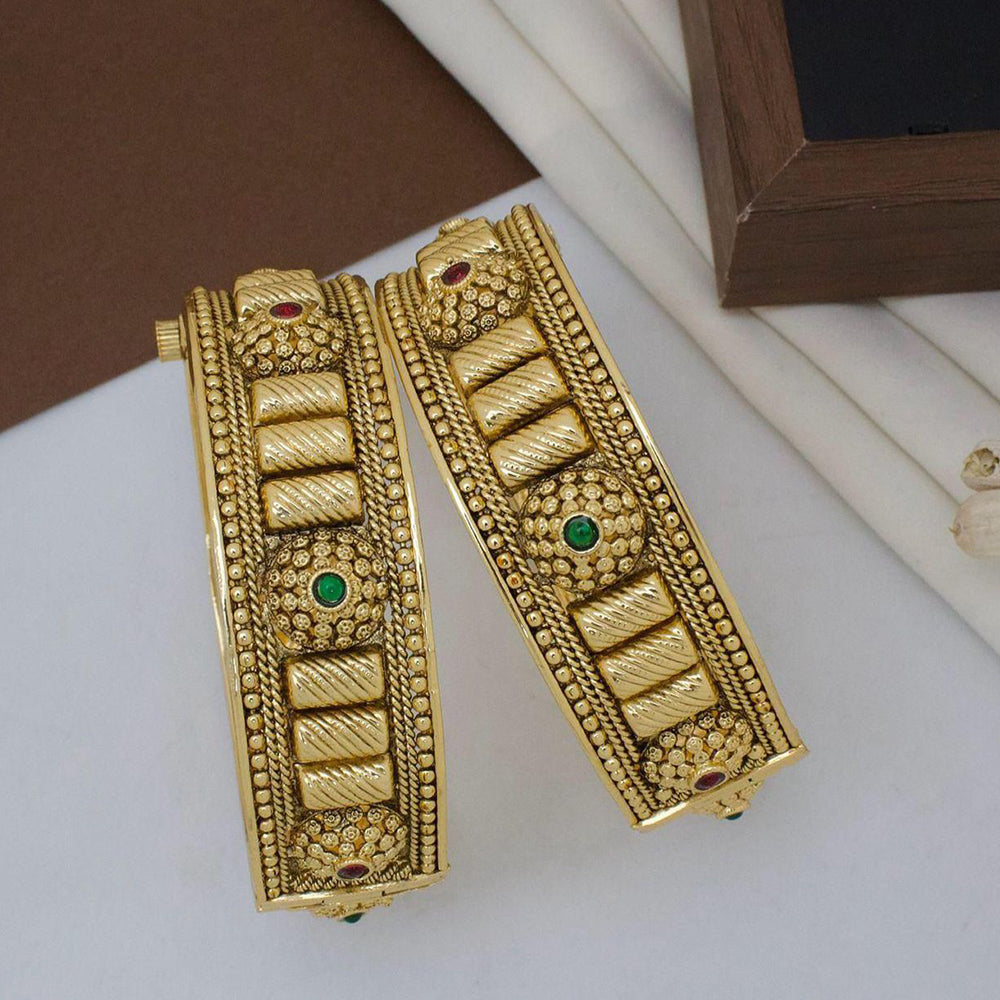 Sai Fashion Antique Elephant Design Pota Stones Openable Bangles Set