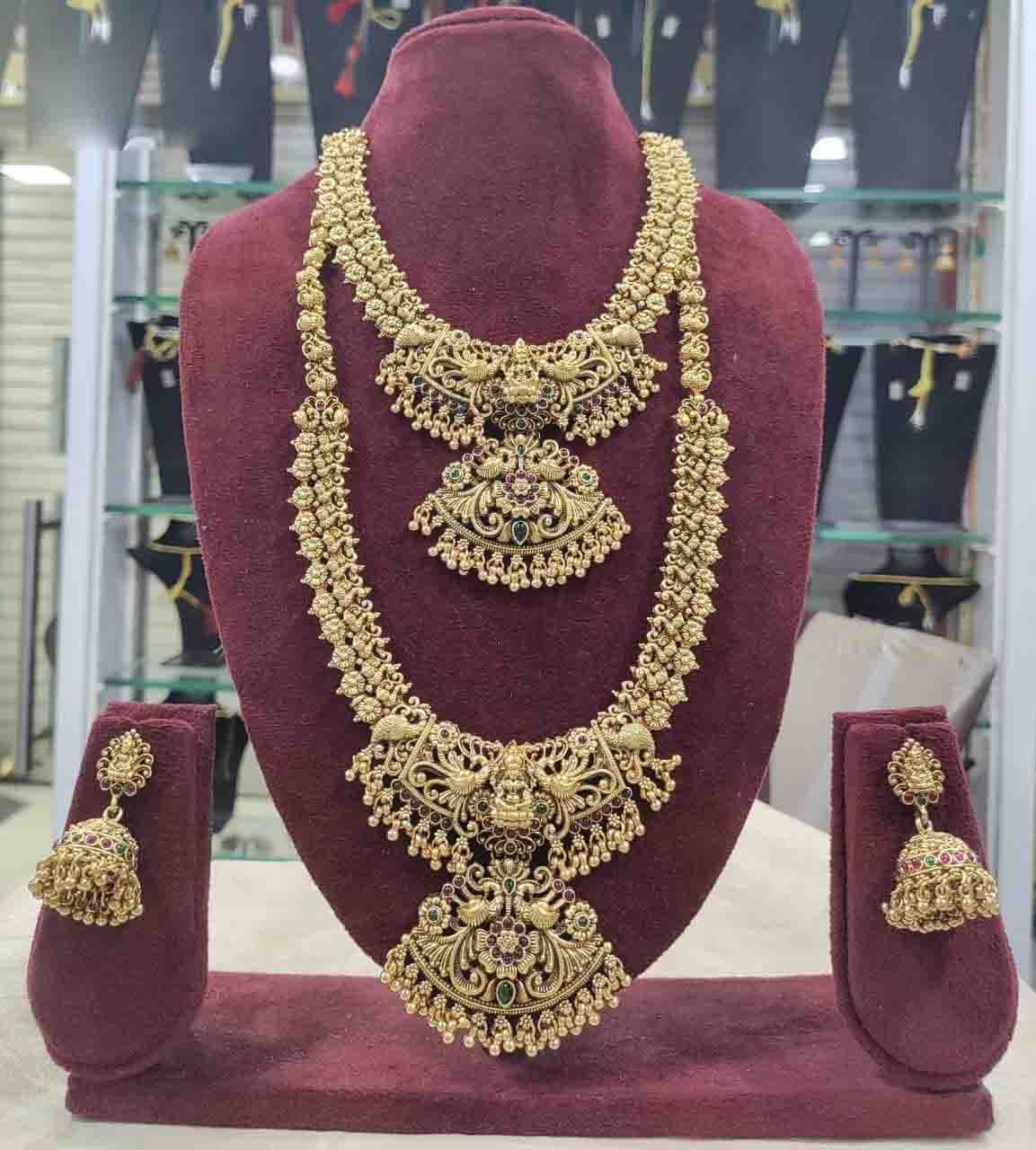 Sai Fashion Heritage Inspired Pota Stone Temple Double Necklace Set