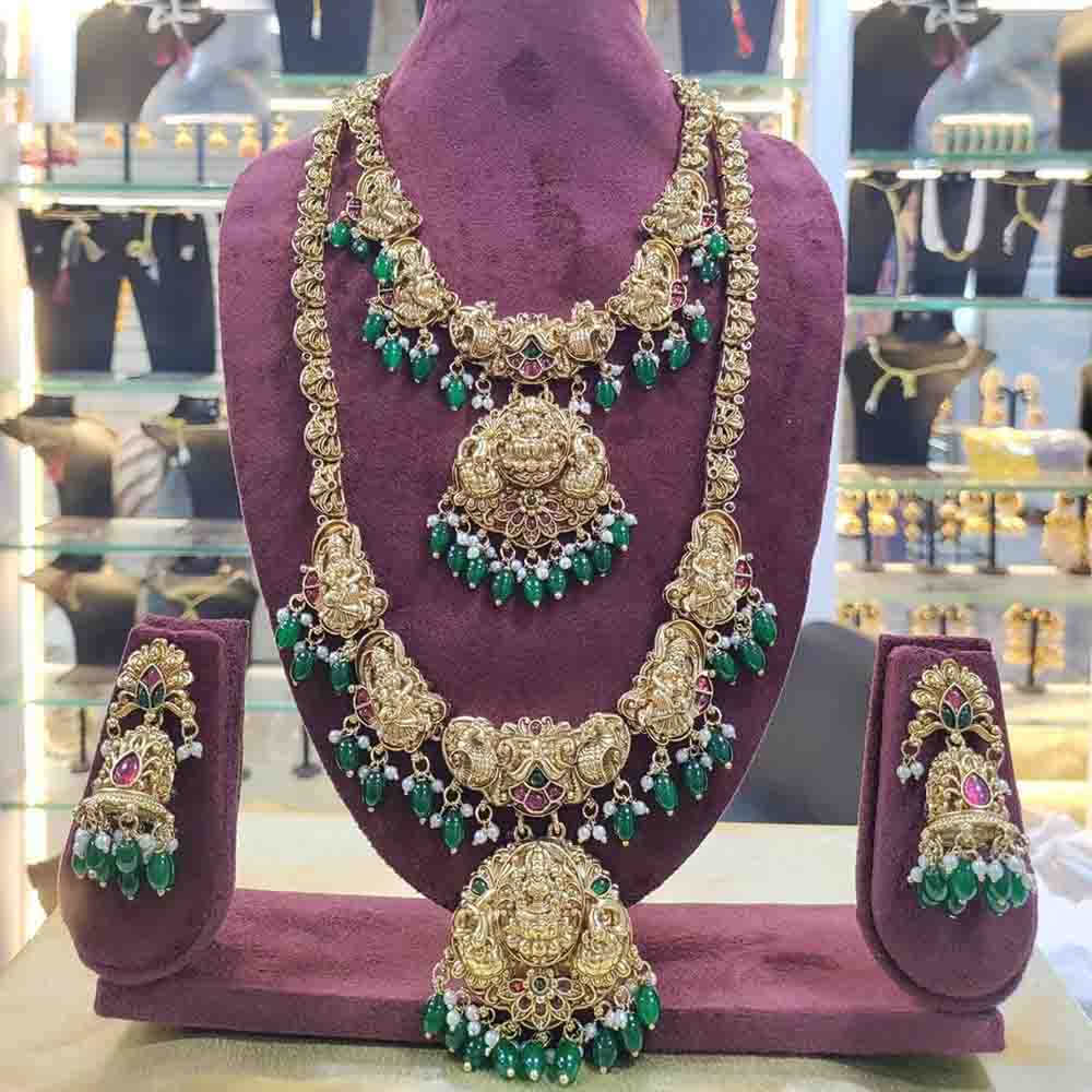 Sai Fashion Heritage Inspired Pota Stone Temple Double Necklace Set