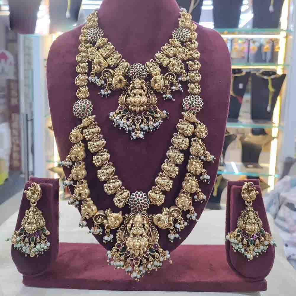 Sai Fashion Heritage Inspired Pota Stone Temple Double Necklace Set
