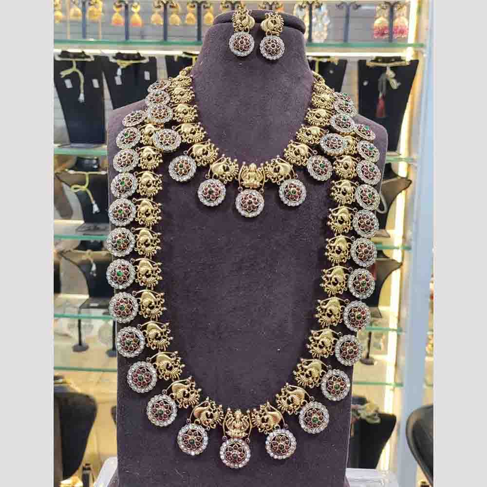 Sai Fashion Heritage Inspired Pota Stone Temple Double Necklace Set