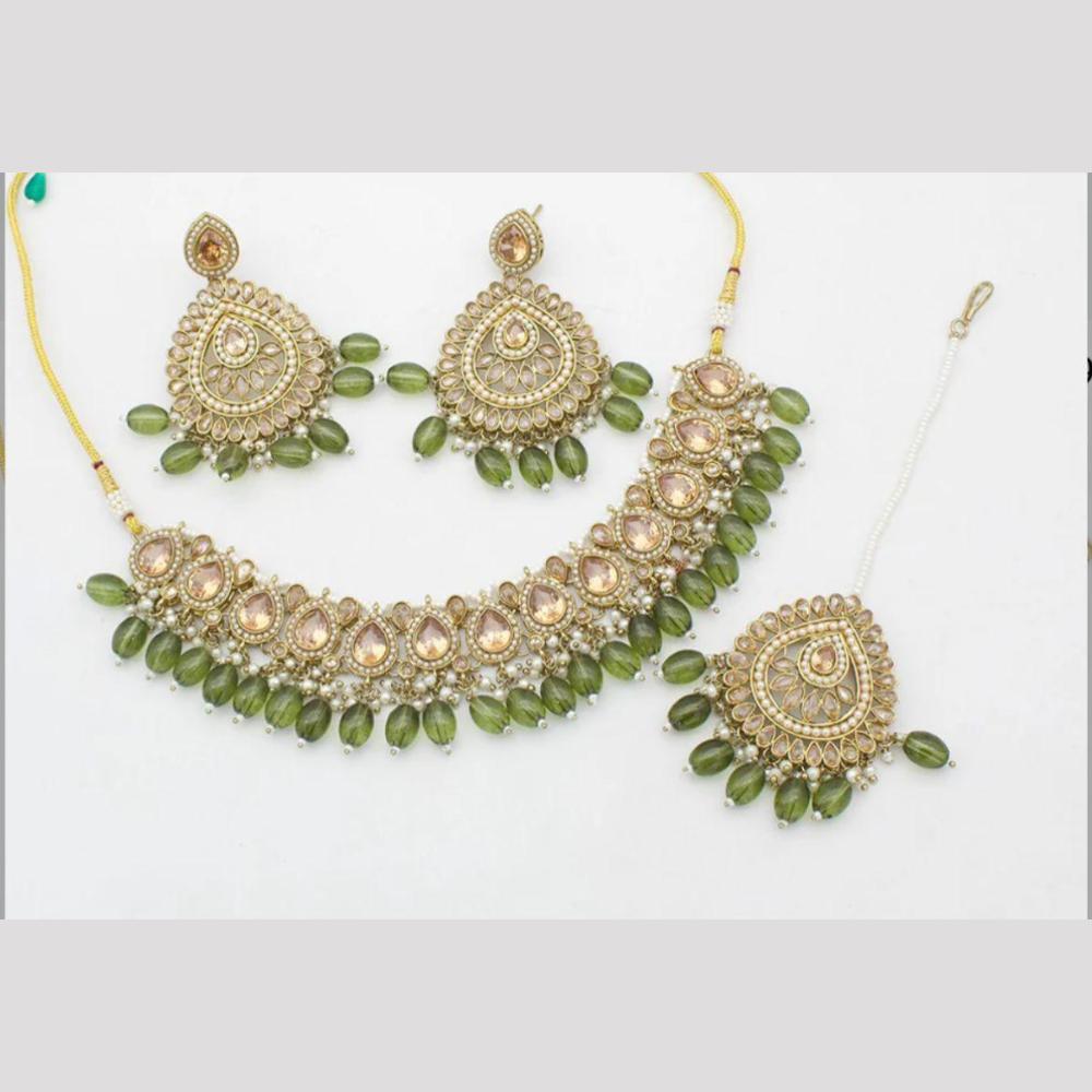 Sai Fashion Gold Plated Crystal Stone And Beads Choker Necklace Set
