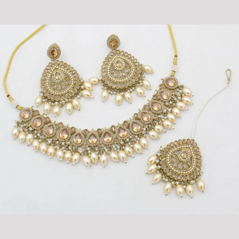 Sai Fashion Gold Plated Crystal Stone And Beads Choker Necklace Set