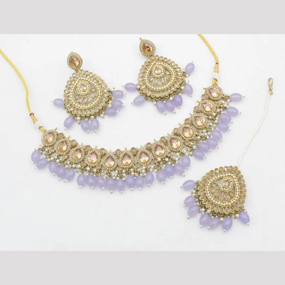 Sai Fashion Gold Plated Crystal Stone And Beads Choker Necklace Set