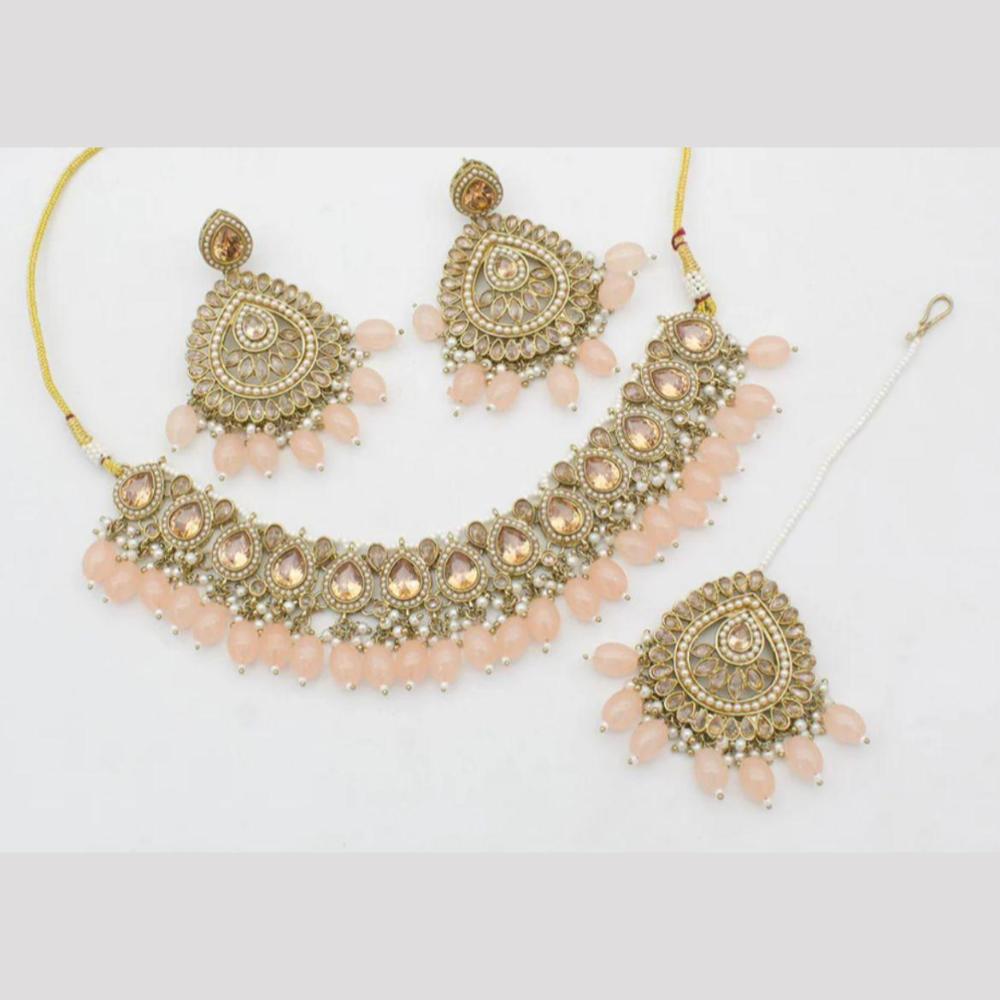 Sai Fashion Gold Plated Crystal Stone And Beads Choker Necklace Set