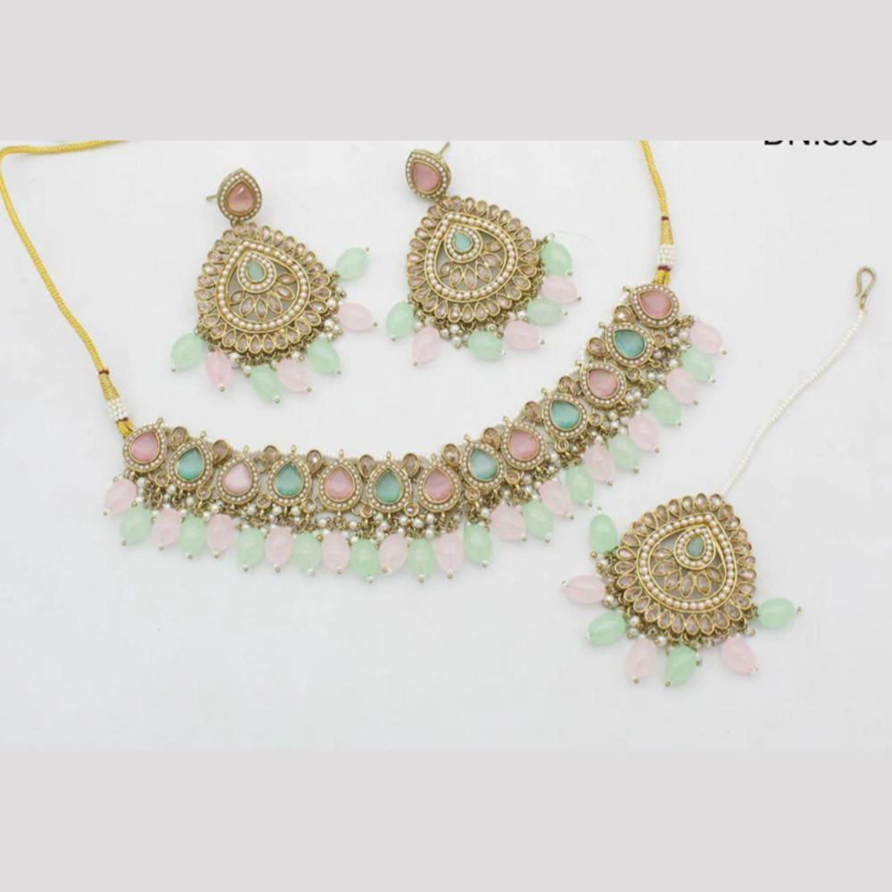 Sai Fashion Gold Plated Crystal Stone And Beads Choker Necklace Set