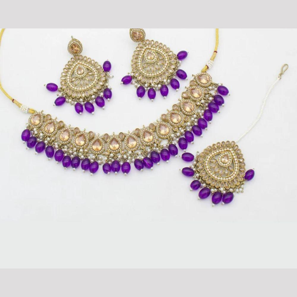 Sai Fashion Gold Plated Crystal Stone And Beads Choker Necklace Set