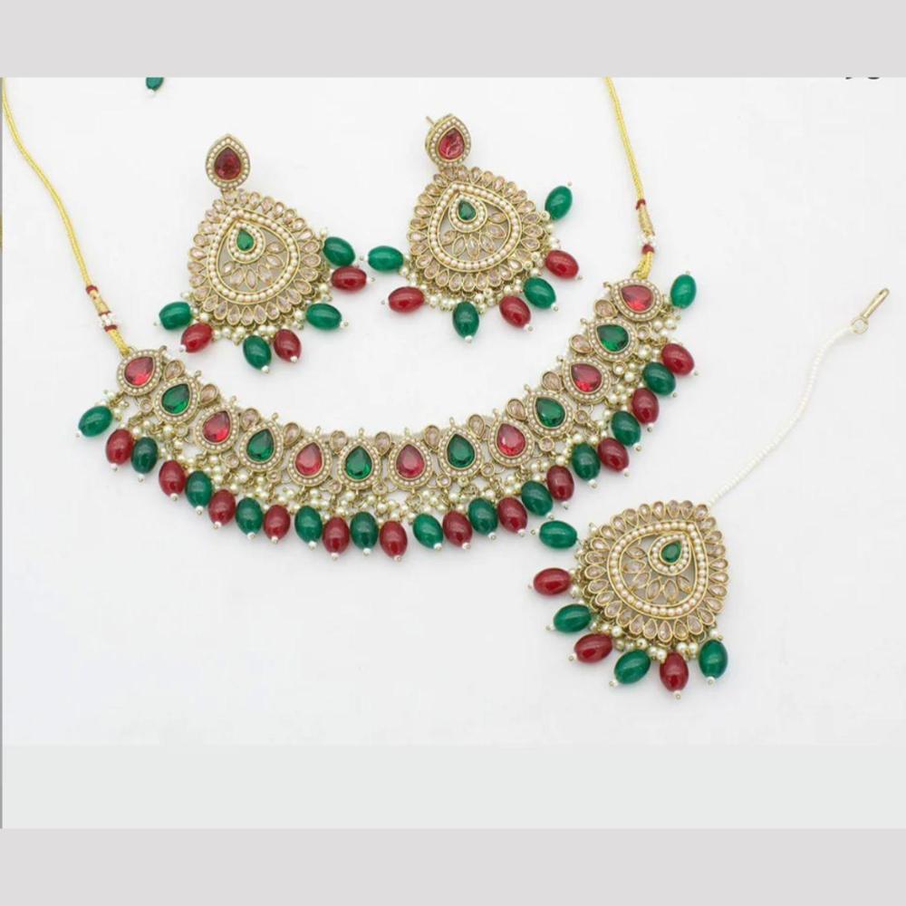 Sai Fashion Gold Plated Crystal Stone And Beads Choker Necklace Set