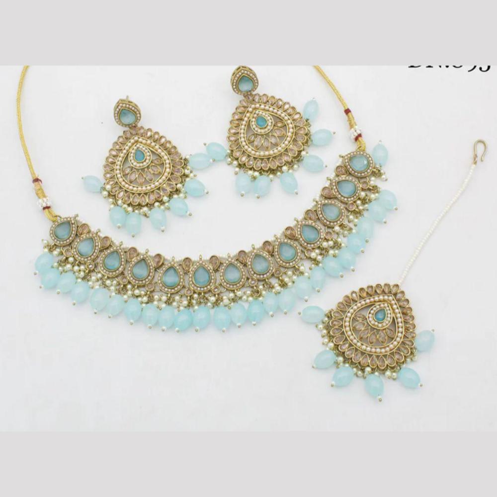 Sai Fashion Gold Plated Crystal Stone And Beads Choker Necklace Set