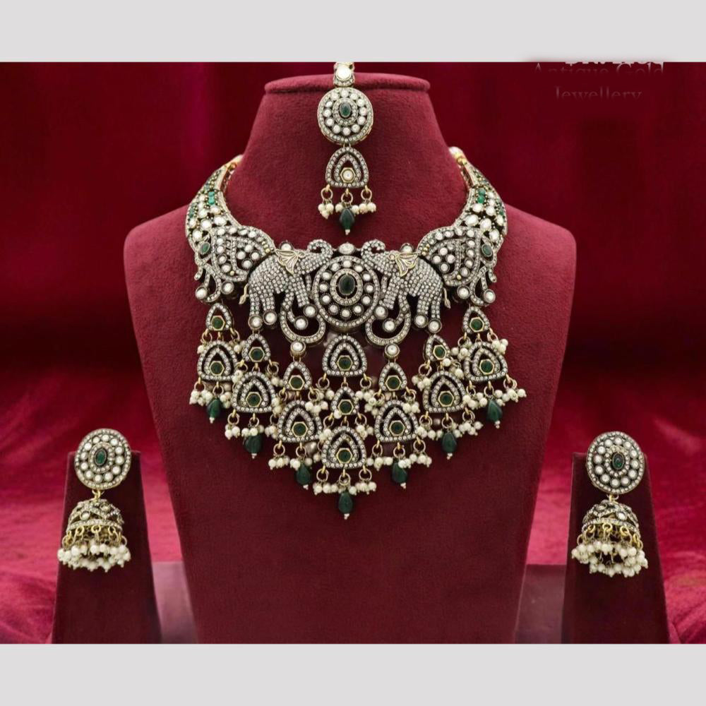 Sai Fashion Elephant Design Pota Pearls And Austrian Stone Necklace Set