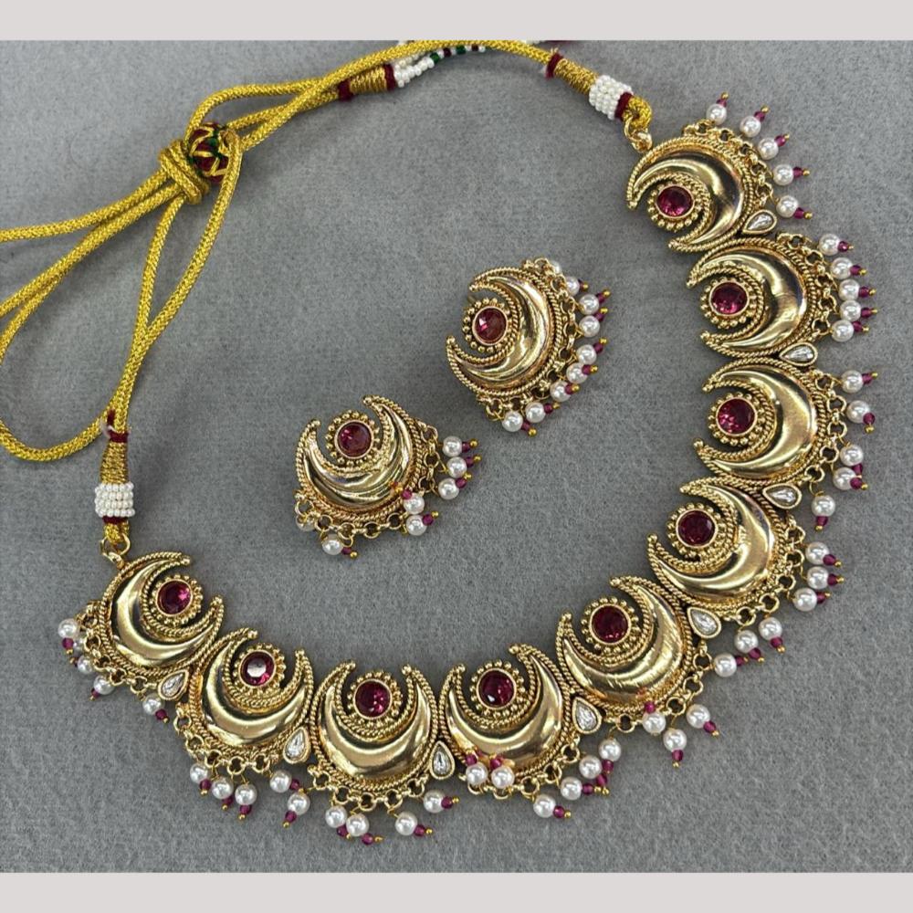 Sai Fashion Pota Stone And Pearl Necklace Set