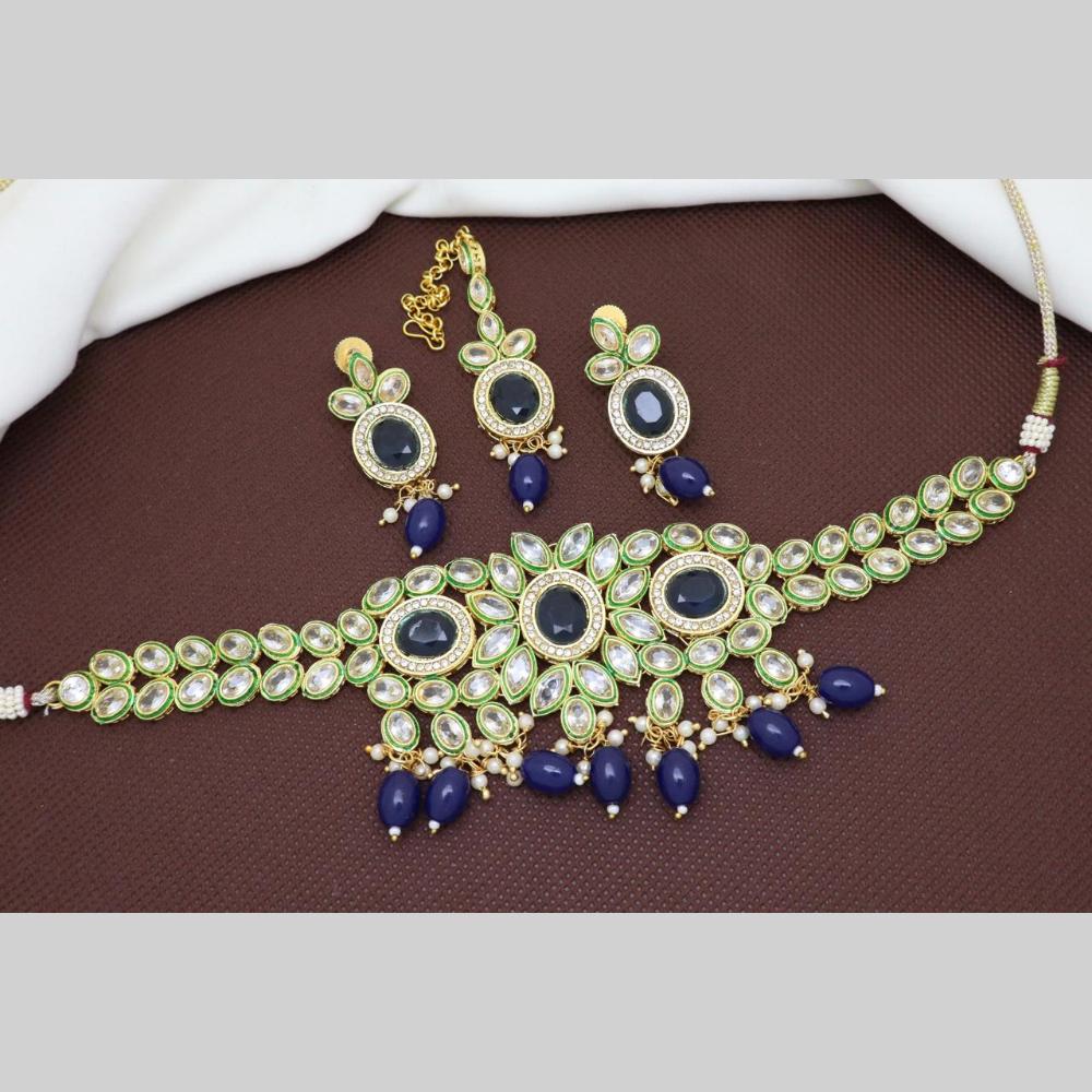 Sai Fashion Elegant Gold Plated Kundan And Beads Choker Necklace Set