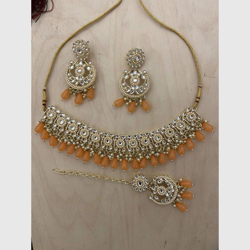 Sai Fashion Antique Finish Kundan Stone Pearl And Beads Necklace Set