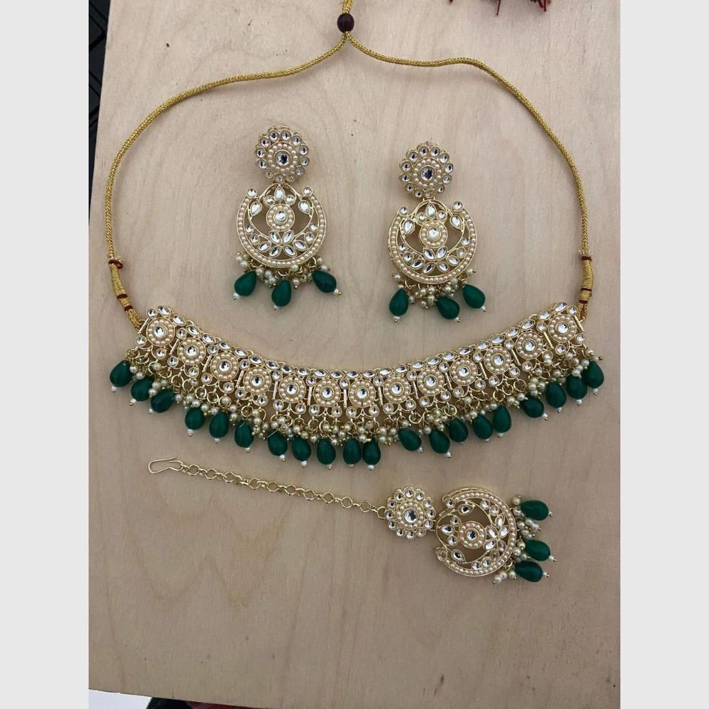 Sai Fashion Antique Finish Kundan Stone Pearl And Beads Necklace Set