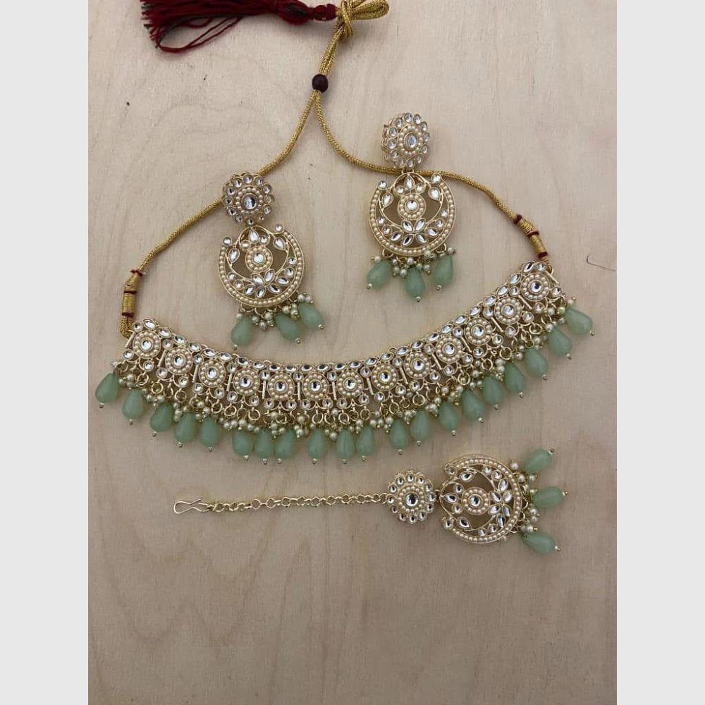 Sai Fashion Antique Finish Kundan Stone Pearl And Beads Necklace Set
