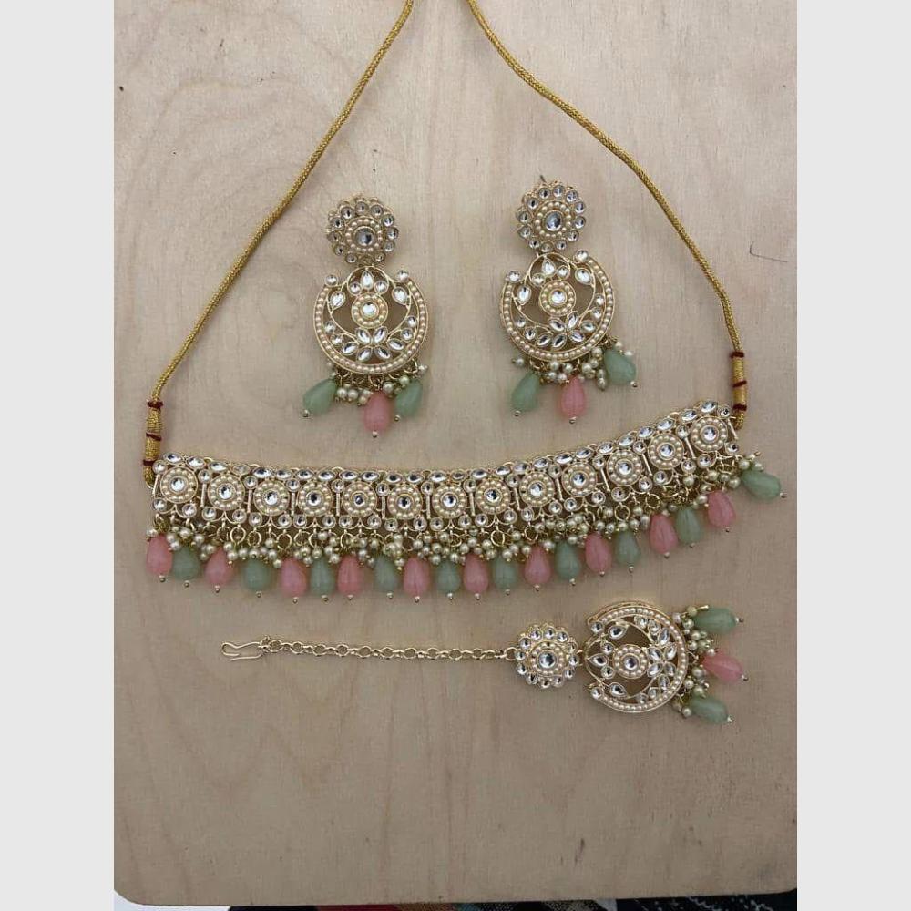 Sai Fashion Antique Finish Kundan Stone Pearl And Beads Necklace Set