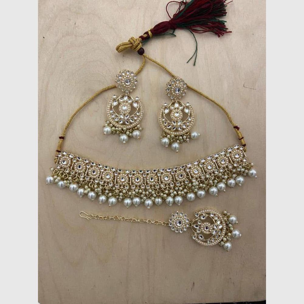 Sai Fashion Antique Finish Kundan Stone Pearl And Beads Necklace Set