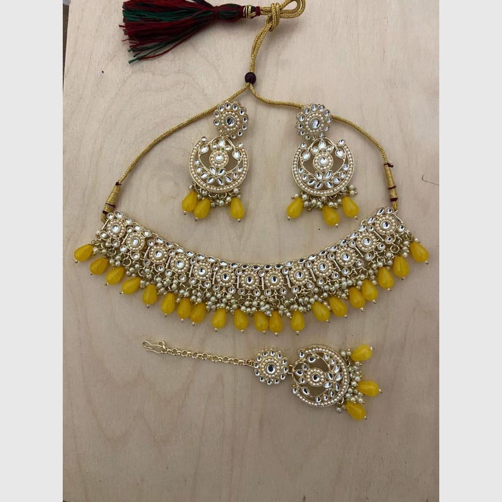 Sai Fashion Antique Finish Kundan Stone Pearl And Beads Necklace Set
