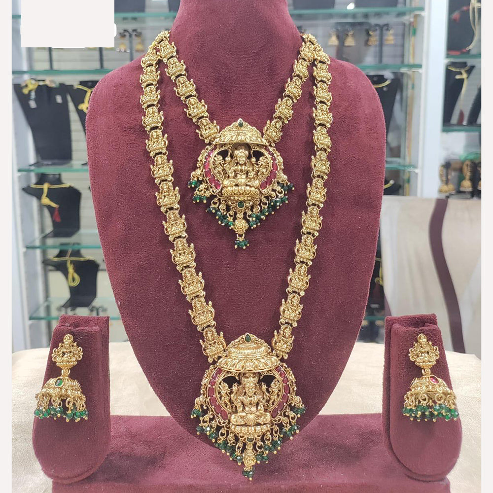 Sai Fashion Traditional Temple Necklace Set Double Layer Pota And Pearl Long Jewelery For Women